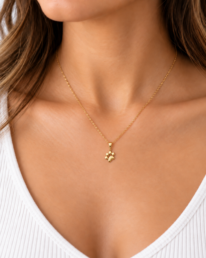 14K Yellow Gold Dainty Dog Paw