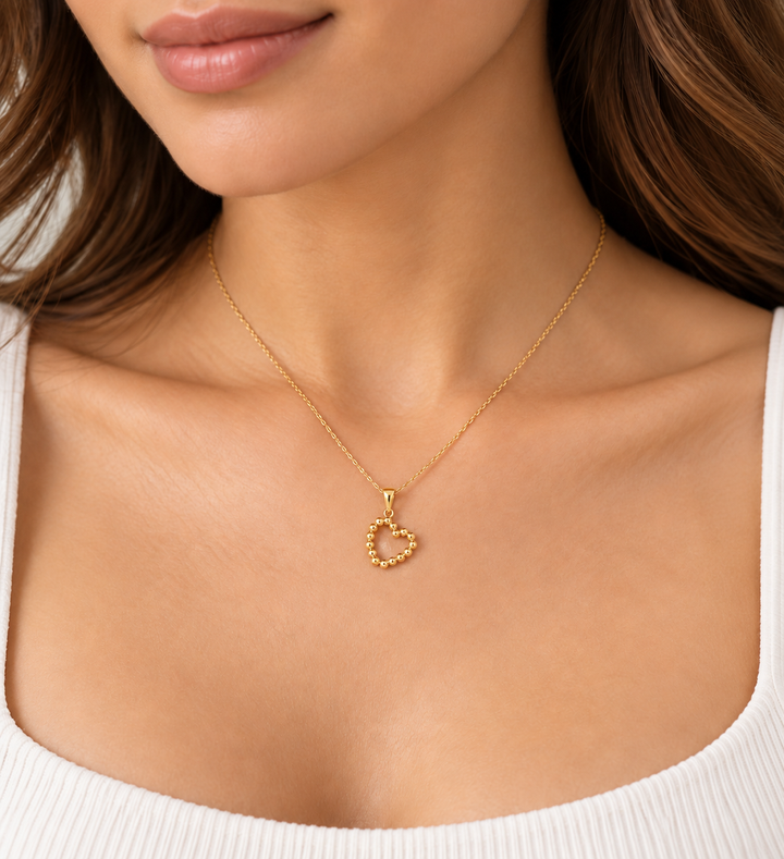 14K Yellow Gold Bead Heart
