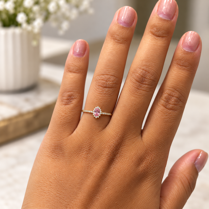 14K Pink Oval Contour Ring