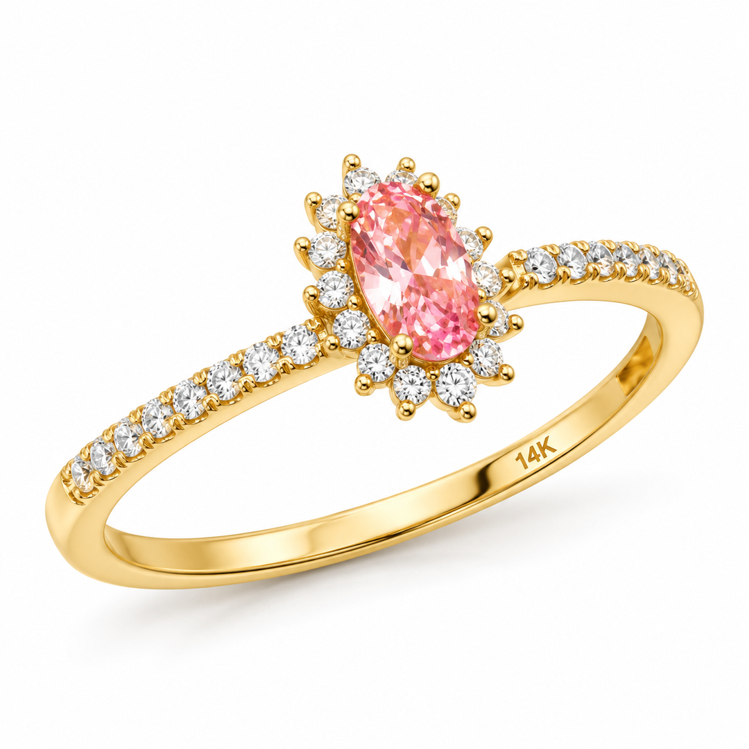 14K Pink Oval Contour Ring