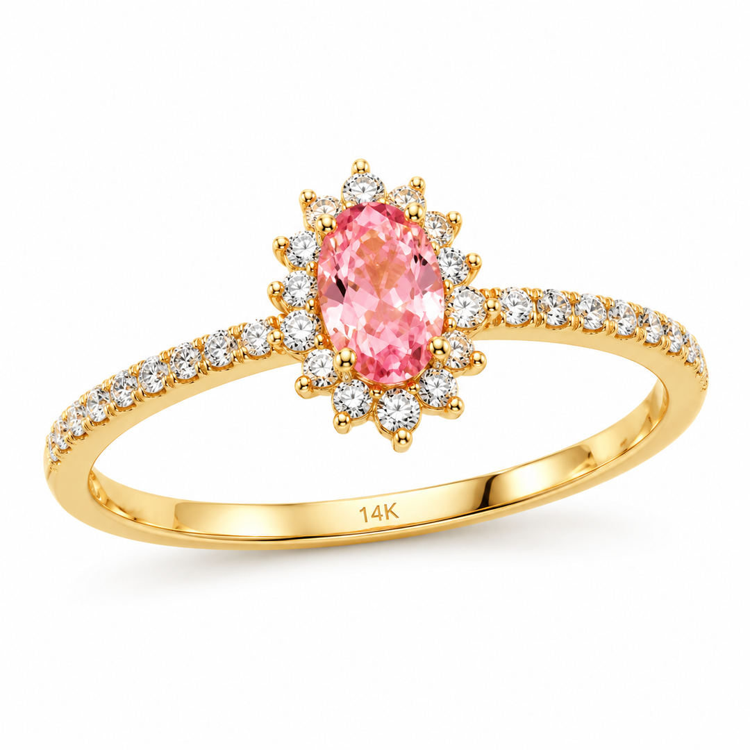 14K Pink Oval Contour Ring