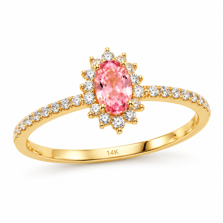 14K Pink Oval Contour Ring