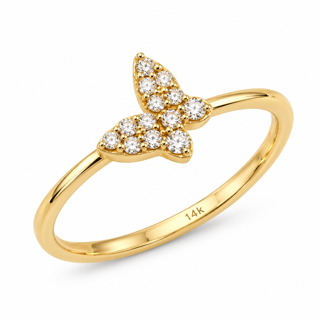 14K CZ Yellow Gold Butterfly Petite Ring