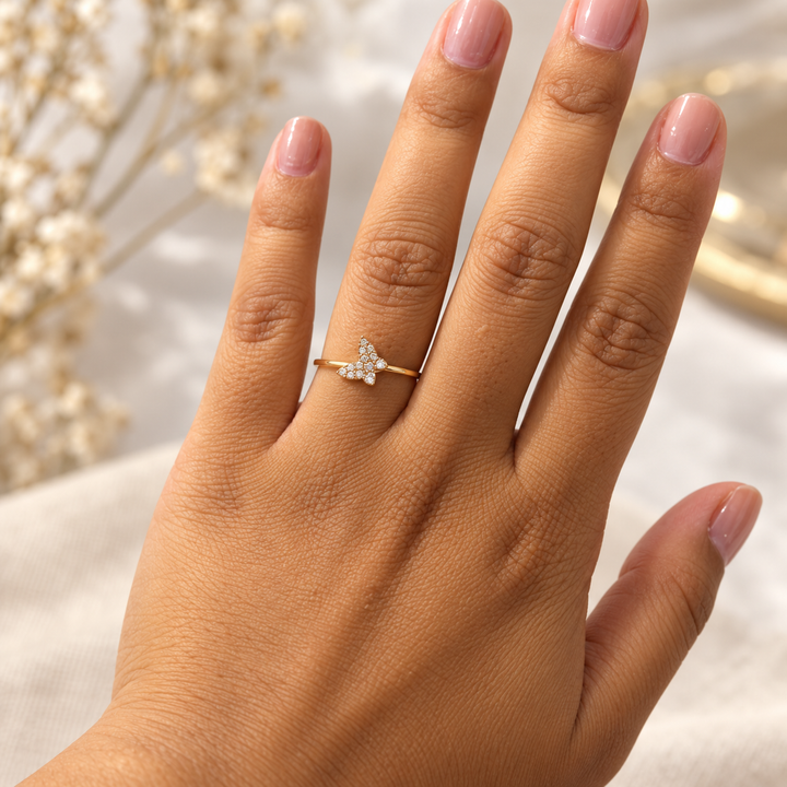 14K CZ Yellow Gold Butterfly Petite Ring