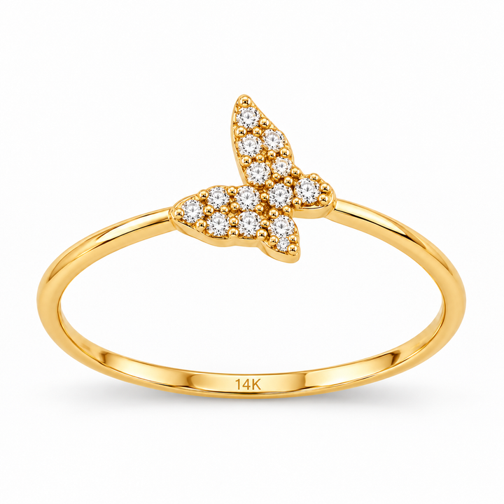 14K CZ Yellow Gold Butterfly Petite Ring