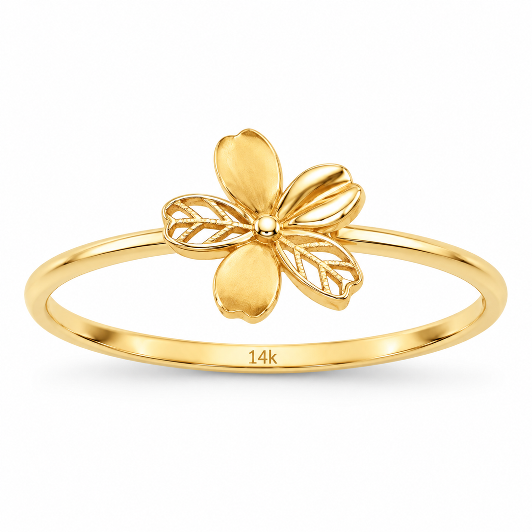 14K Yellow Gold Flower Ring