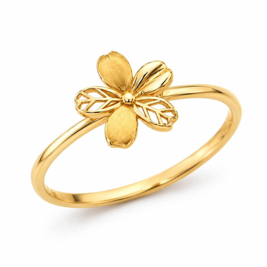 14K Yellow Gold Flower Ring