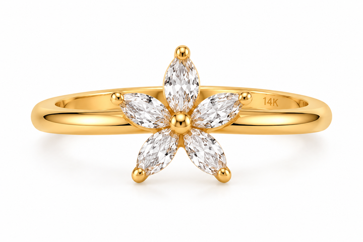 14K CZ Yellow Gold Star Ring
