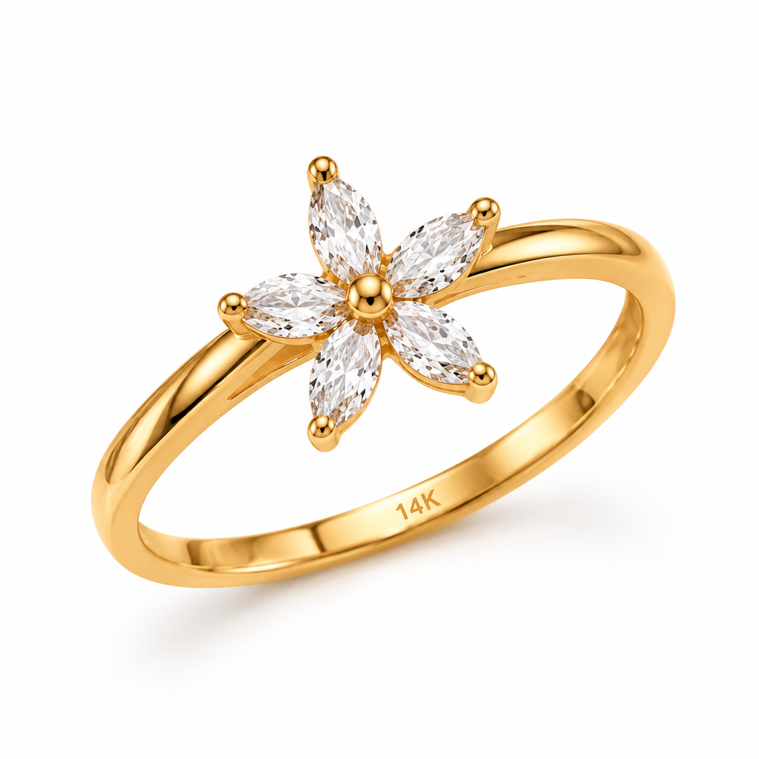 14K CZ Yellow Gold Star Ring