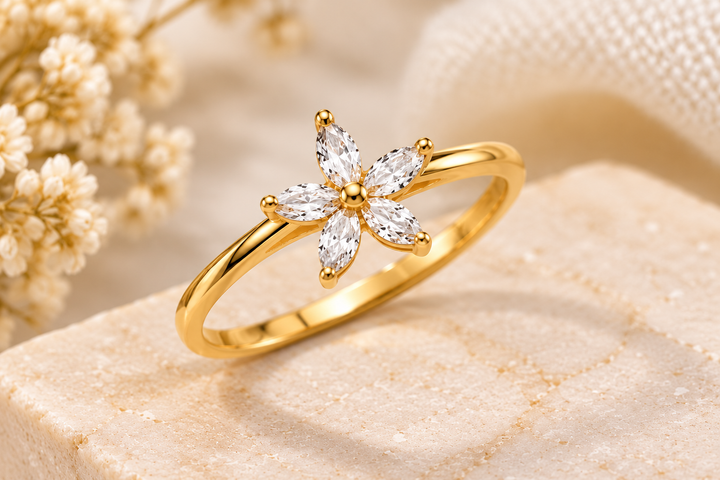 14K CZ Yellow Gold Star Ring