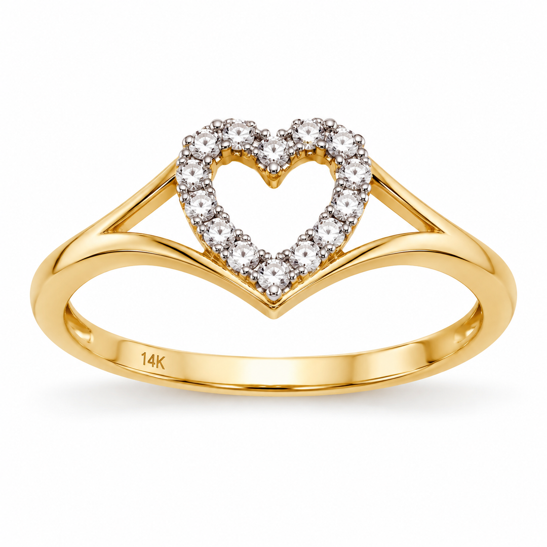 14K CZ Yellow Gold Heart Ring
