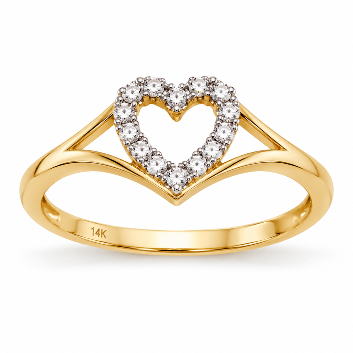 14K CZ Yellow Gold Heart Ring