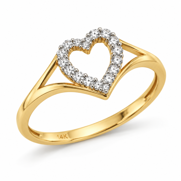 14K CZ Yellow Gold Heart Ring