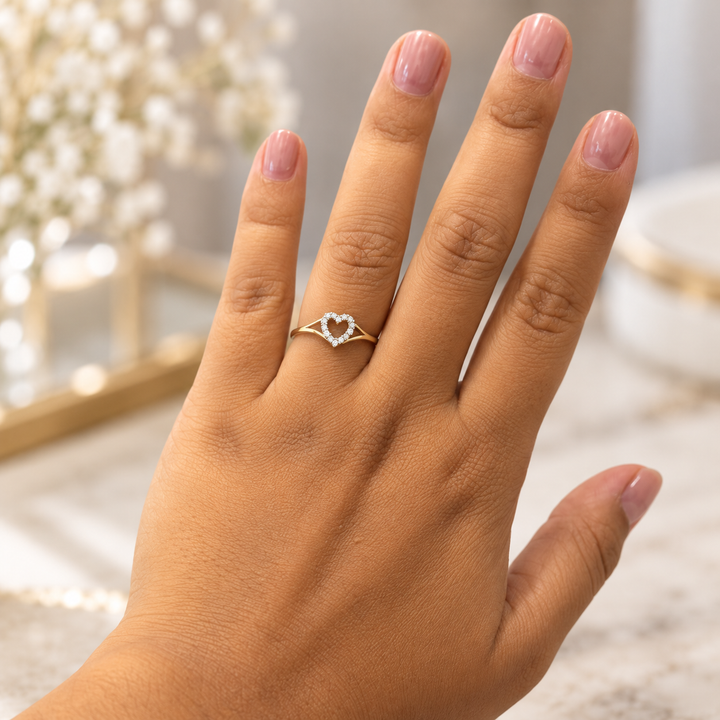 14K CZ Yellow Gold Heart Ring