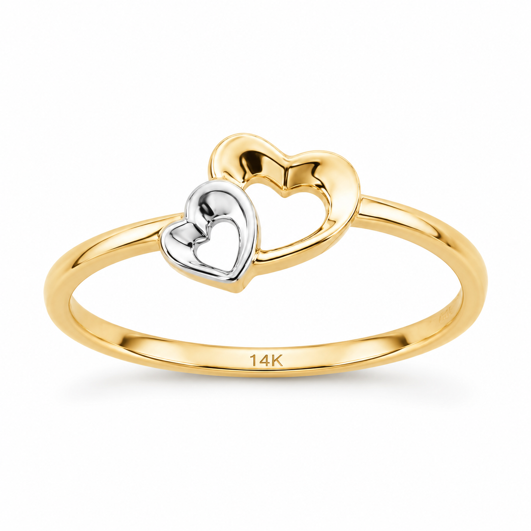 14K CZ Yellow/White Gold Double Heart Ring