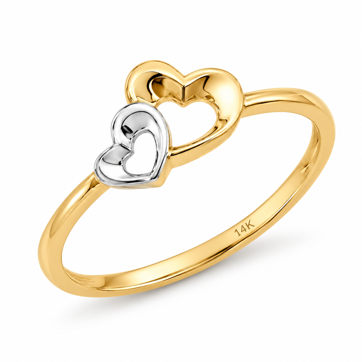 14K CZ Yellow/White Gold Double Heart Ring