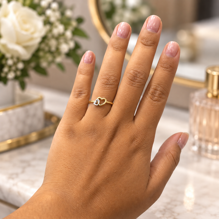 14K CZ Yellow/White Gold Double Heart Ring