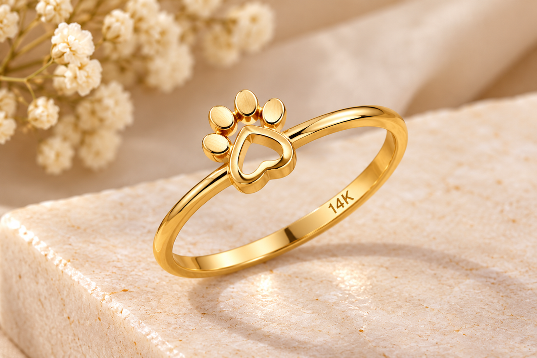 14K Yellow Gold Dog Paw Ring