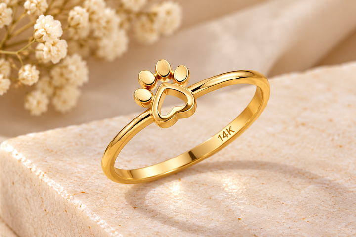 14K Yellow Gold Dog Paw Ring