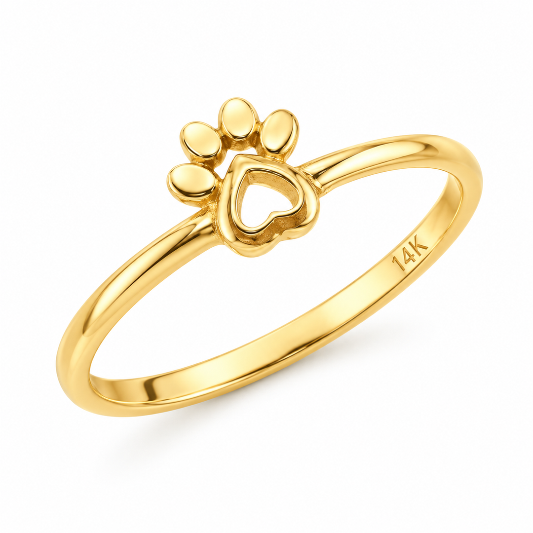 14K Yellow Gold Dog Paw Ring