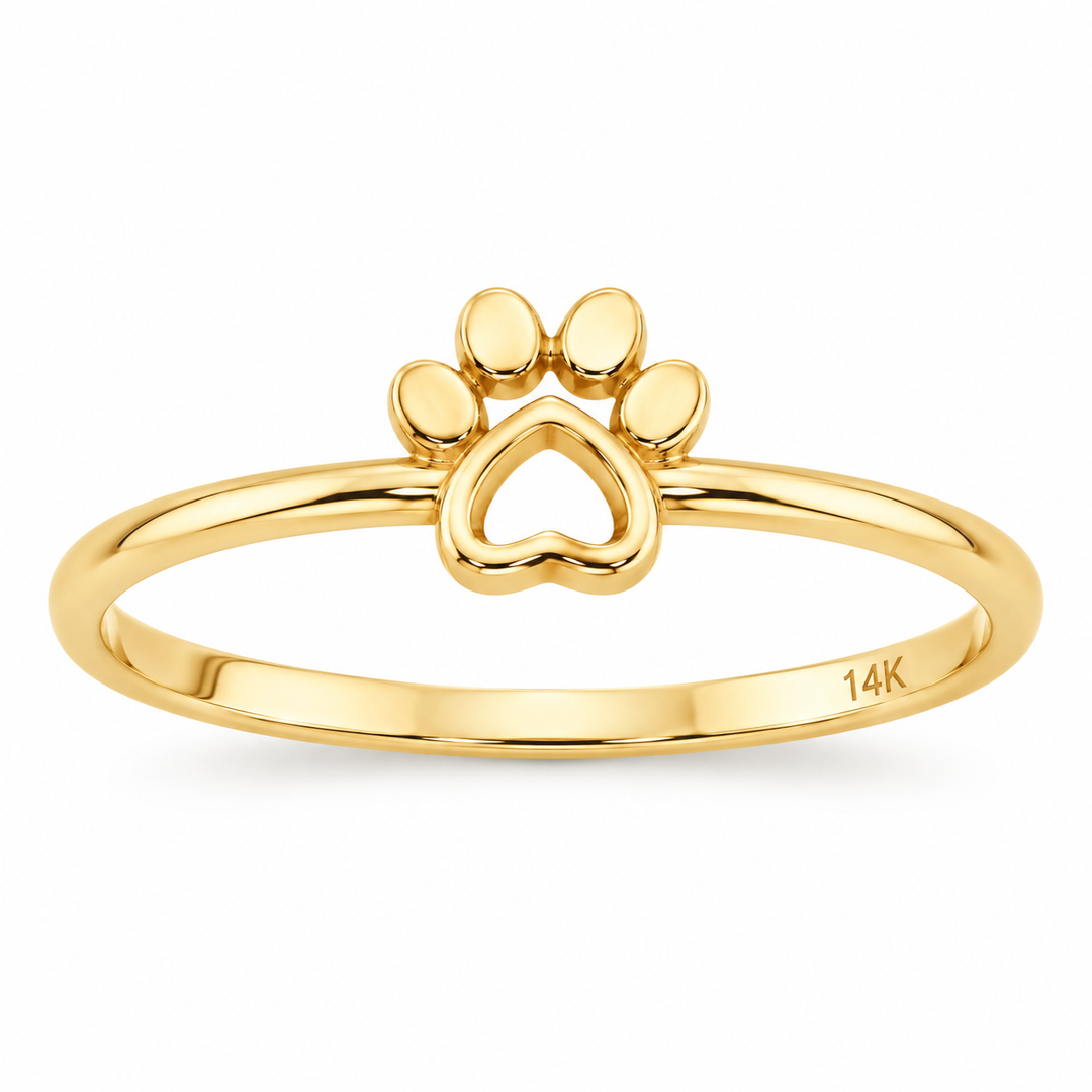 14K Yellow Gold Dog Paw Ring