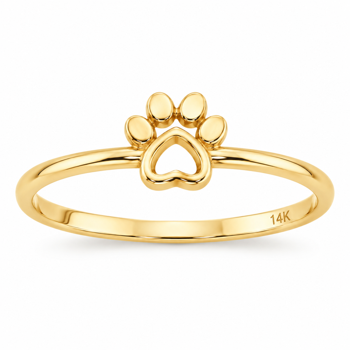 14K Yellow Gold Dog Paw Ring
