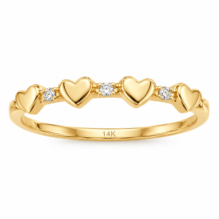 14k CZ Yellow Gold Heart Semi-Eternity Band