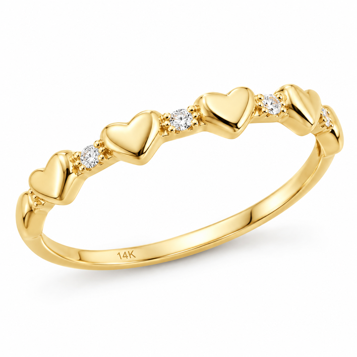 14k CZ Yellow Gold Heart Semi-Eternity Band