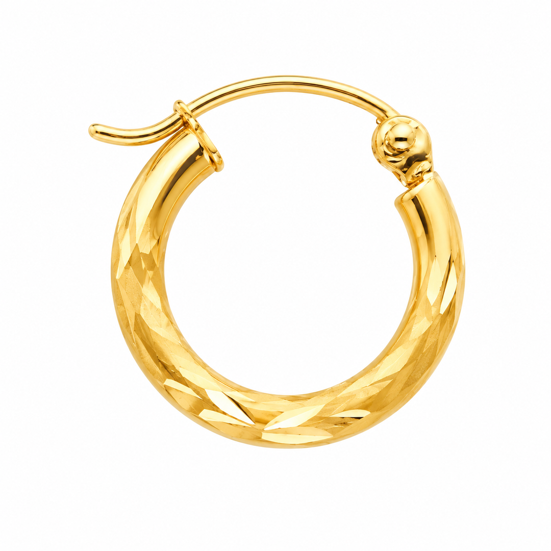 14K Yellow Gold Diamond Cut Small Hoop Earrings