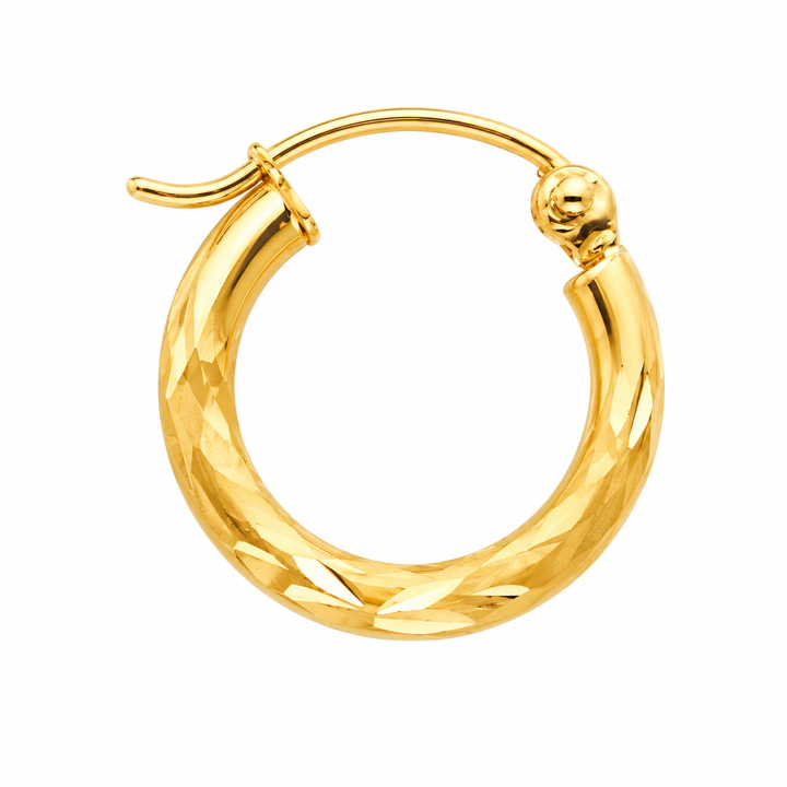 14K Yellow Gold Diamond Cut Small Hoop Earrings