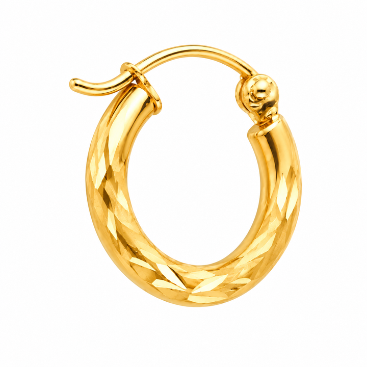 14K Yellow Gold Diamond Cut Small Hoop Earrings