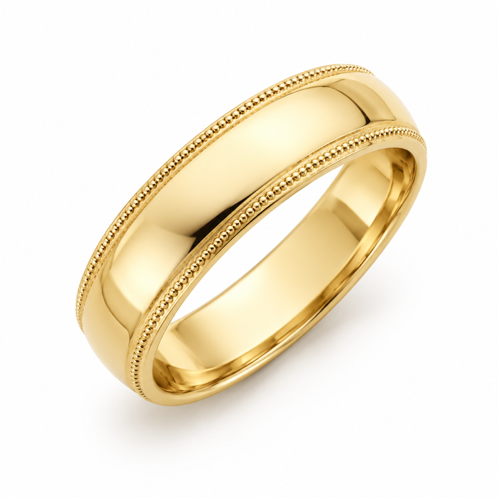 14K Yellow Gold Milgrain Wedding Band