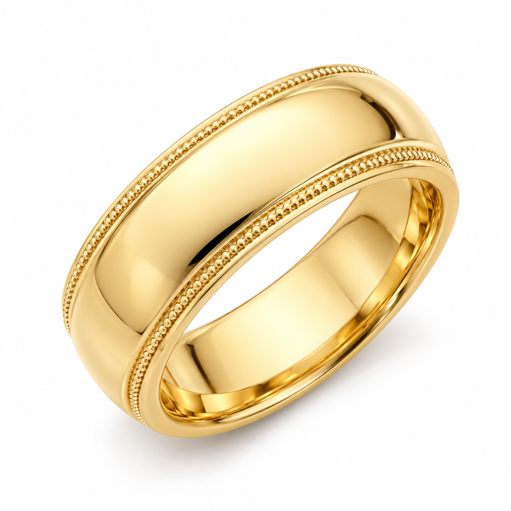 14K Yellow Gold Milgrain Wedding Band