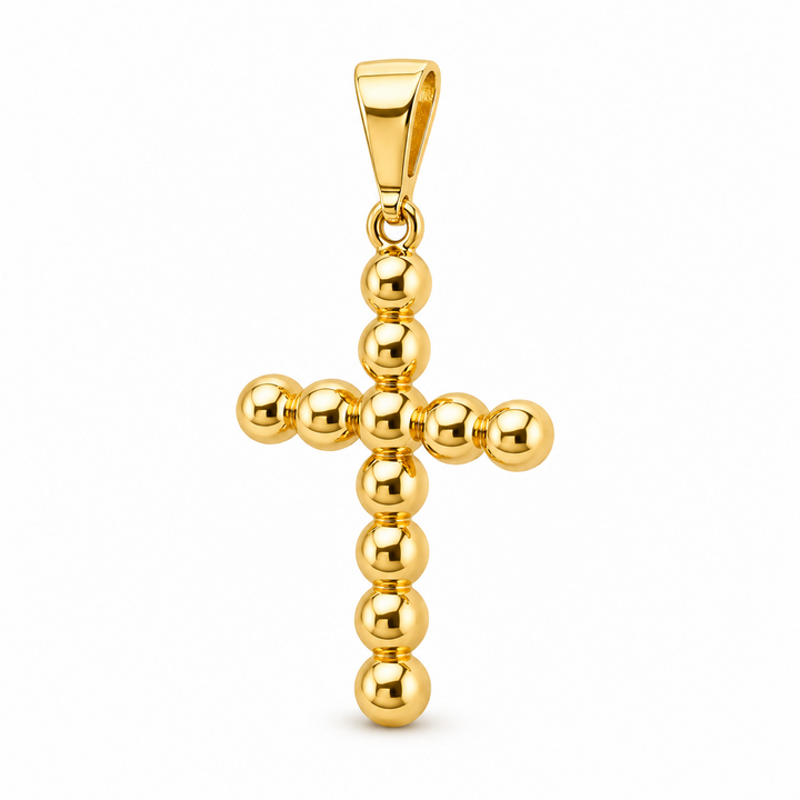 14K yellow gold bead cross pendant, alternate view