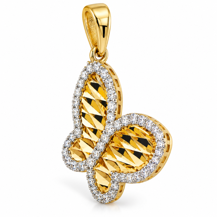 14K Yellow Gold Pave Butterfly Pendant