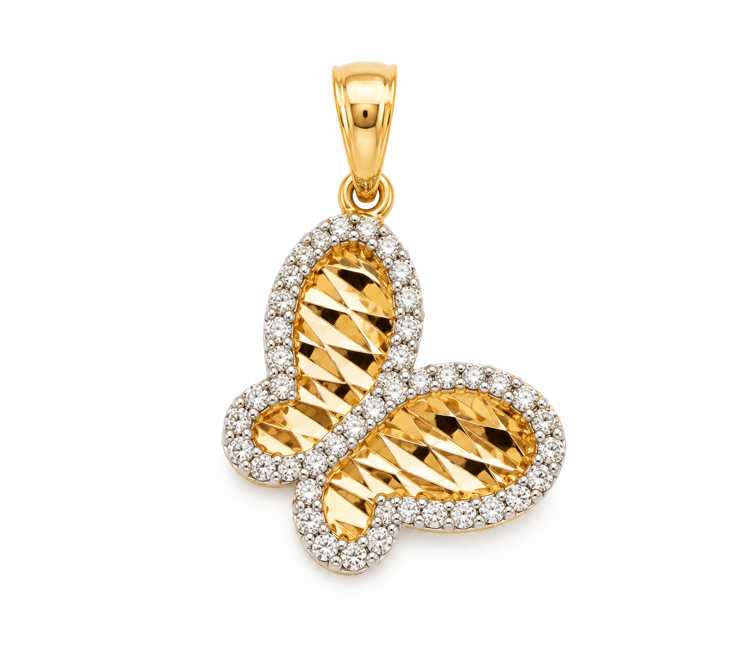 14K Yellow Gold Pave Butterfly Pendant
