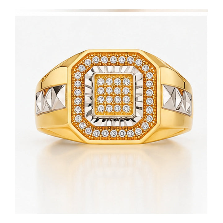 LSJ-RG2965 14K yellow gold white CZ diamond-cut men&