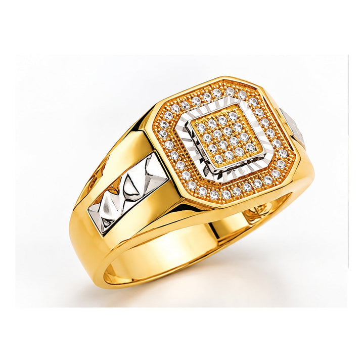 LSJ-RG2965 14K yellow gold white CZ diamond-cut men&