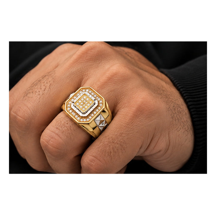 LSJ-RG2965 14K yellow gold white CZ diamond-cut men&