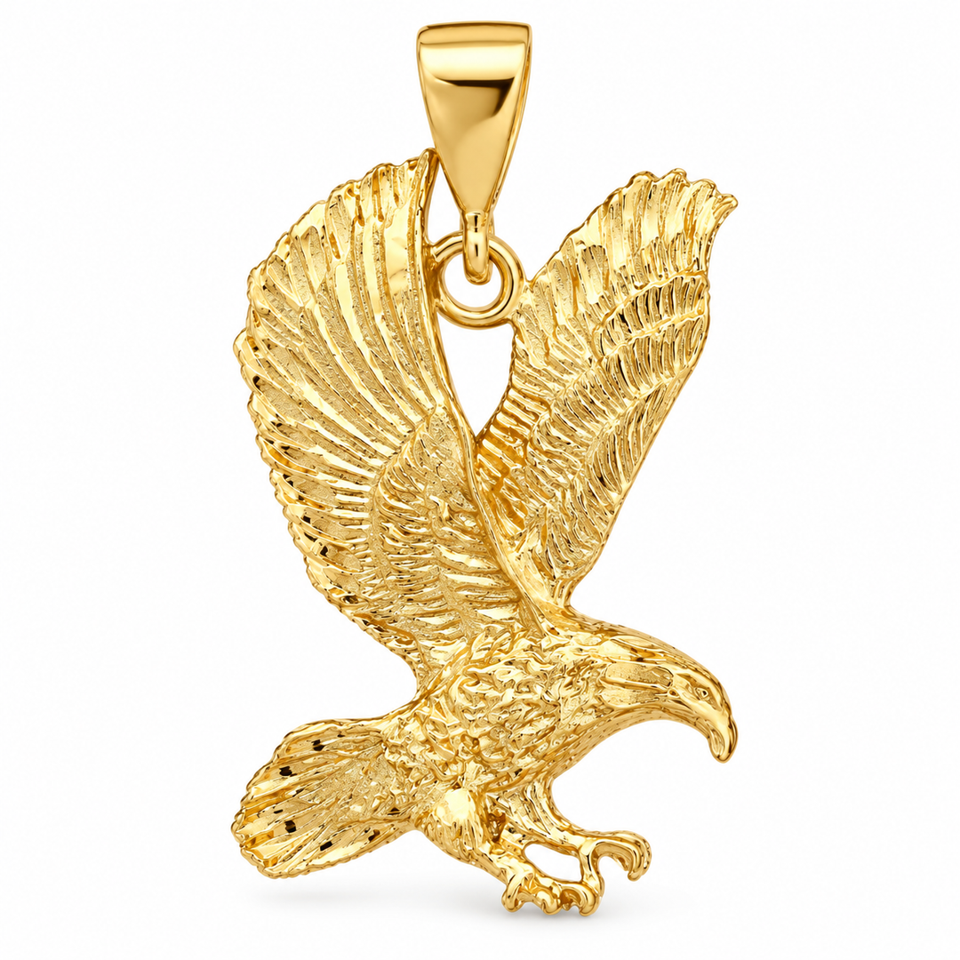 Front view of LSJ-XLG33 eagle pendant with 14k gold plating on a white background