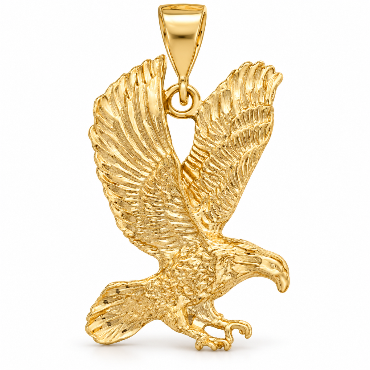 Slightly angled front view of the LSJ-XLG33 gold plated eagle pendant on white