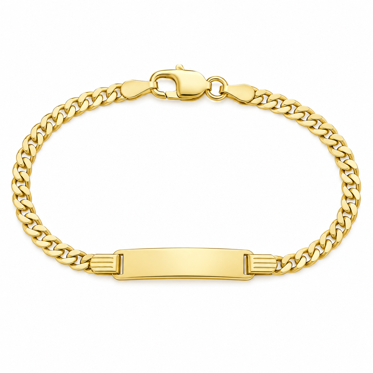 14K Yellow Gold Baby Curb ID Bracelet — 2.9 g, 6 inches, on white background