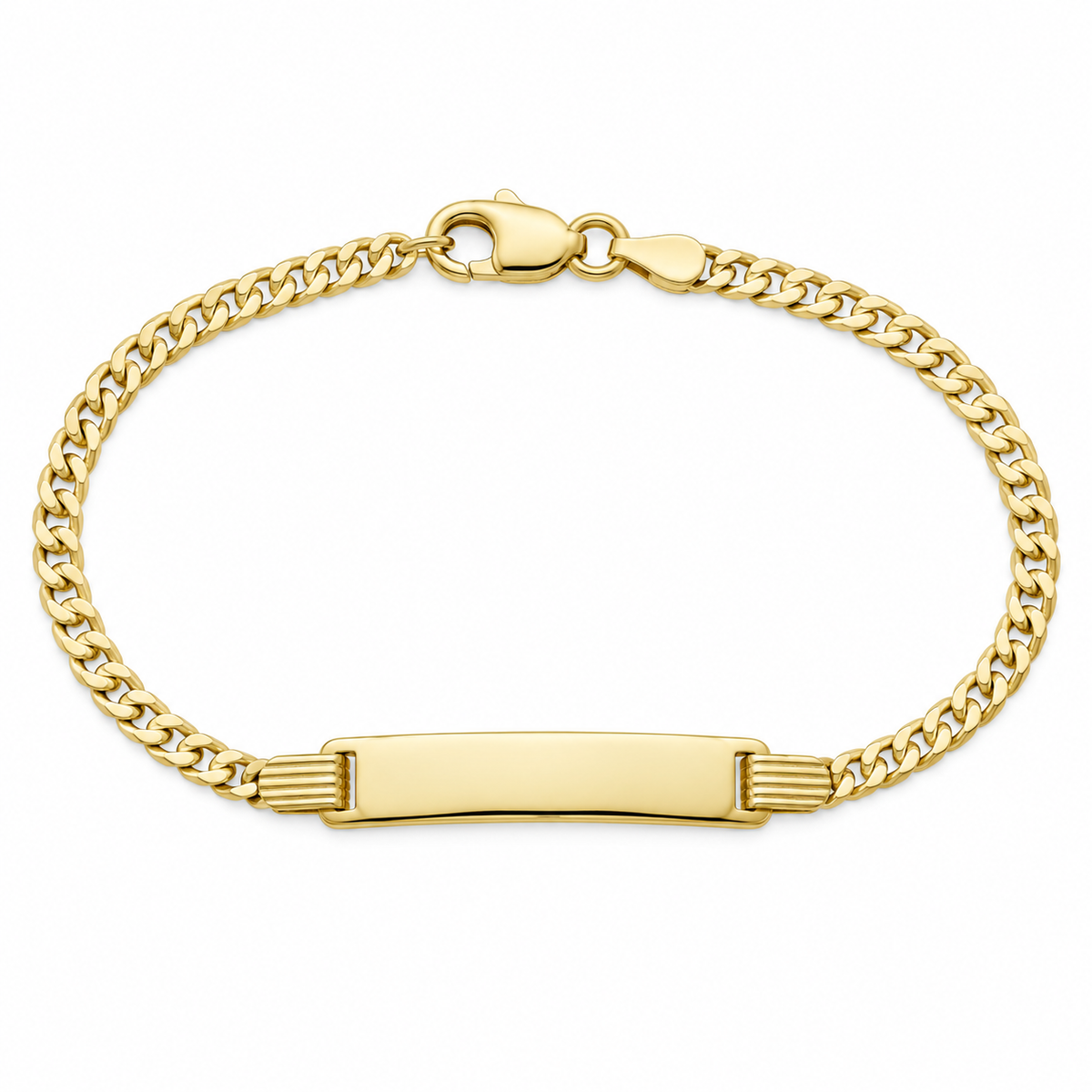 14K Yellow Gold Baby Curb ID Bracelet — 2.5 g, 6 inches, on white background