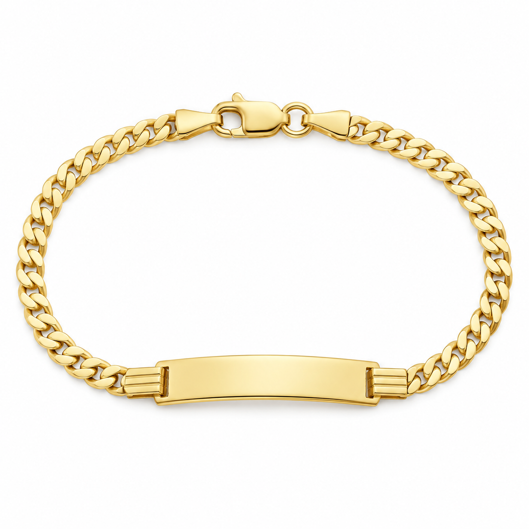 14K Yellow Gold Baby Curb ID Bracelet — 3.3 g, 6 inches, on white background