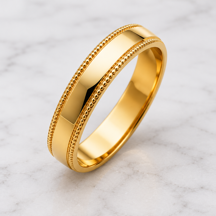 14K Yellow Gold Milgrain Wedding Band 4 mm side view