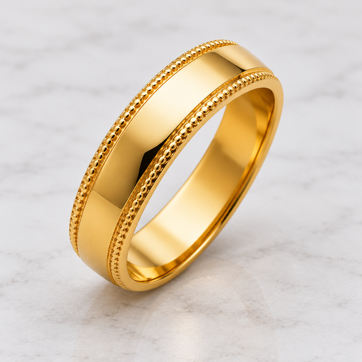 14K Yellow Gold Milgrain Wedding Band 6 mm side view