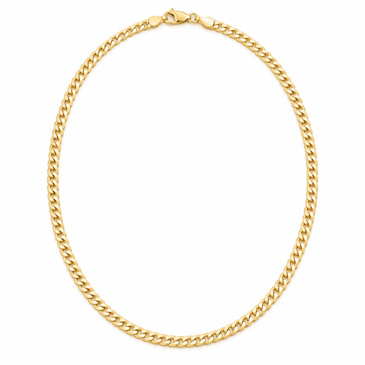 14K Yellow Gold Curb Concave Regular Chain — 3.2 mm on white background