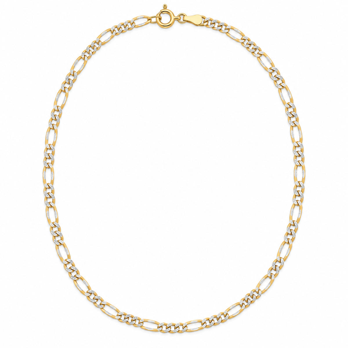 14K Yellow Gold Figaro 3+1 White Pave Chain — 2.1 mm on white background