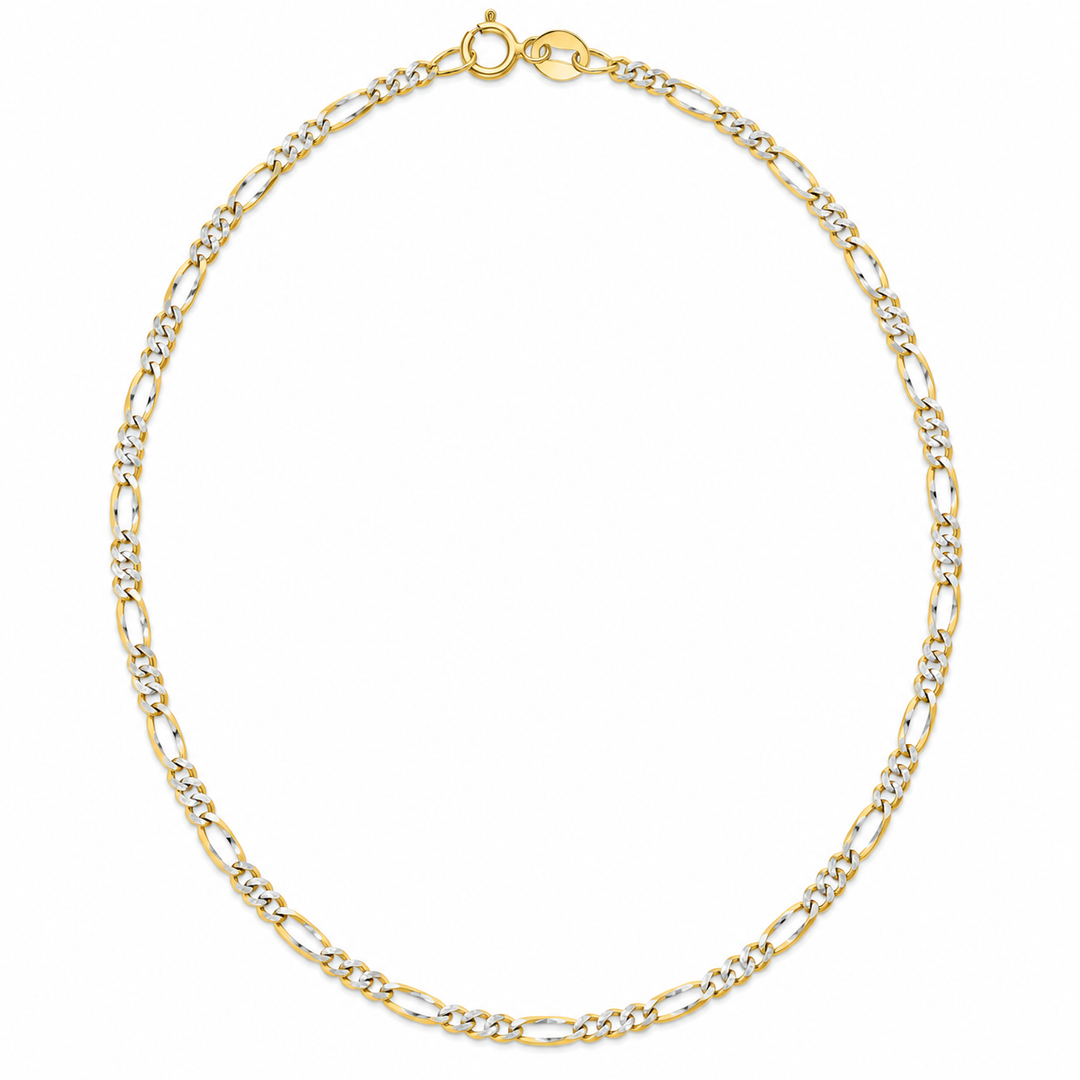 14K Yellow Gold Figaro 3+1 White Pave Chain — 1.8 mm on white background