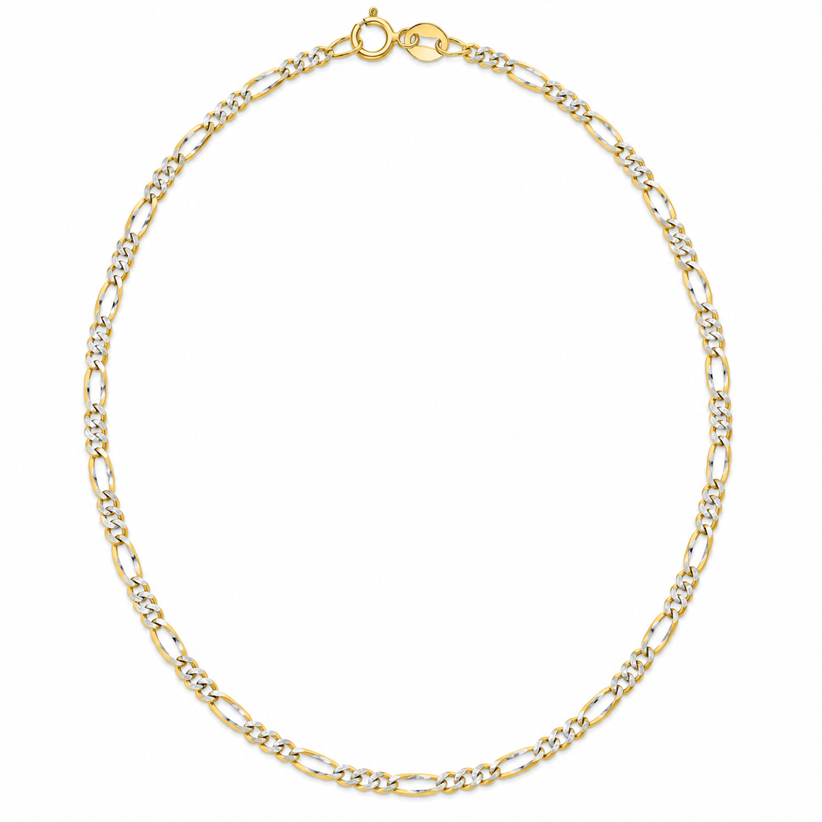 14K Yellow Gold Figaro 3+1 White Pave Chain — 1.8 mm on white background